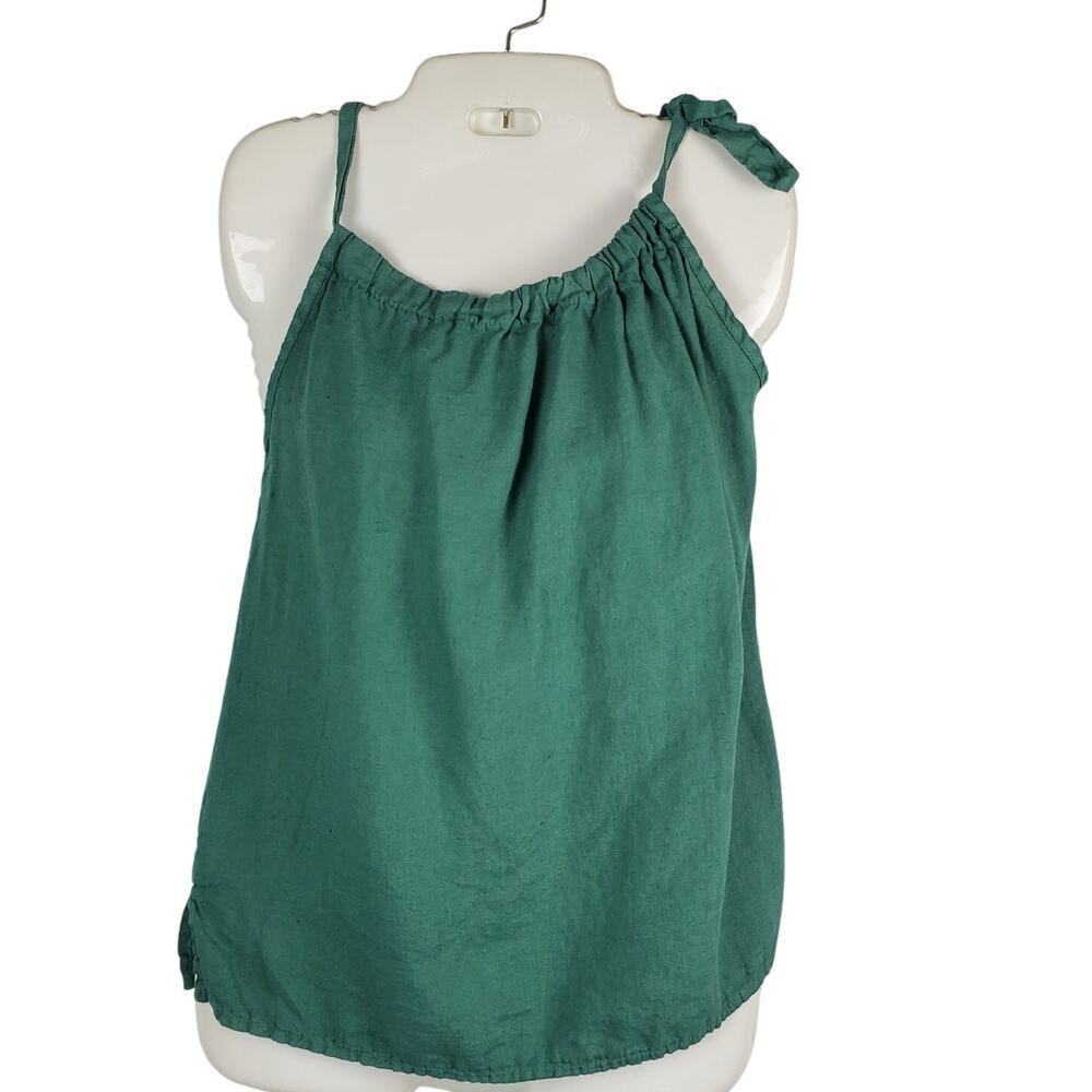 Bellambia Sleeveless Green Linen Top Size S Minimalist Coastal Resort Chic